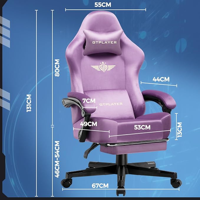 GTPLAYER Big and Tall Gaming Chair 400lbs Heavy Duty Office Chair with FootRest,High Back Pocket Spring Ergonomic Computer Chair for Adults,Wide Comfy Seated Cushion with Linkage Armrests,Light Purple - Image 2