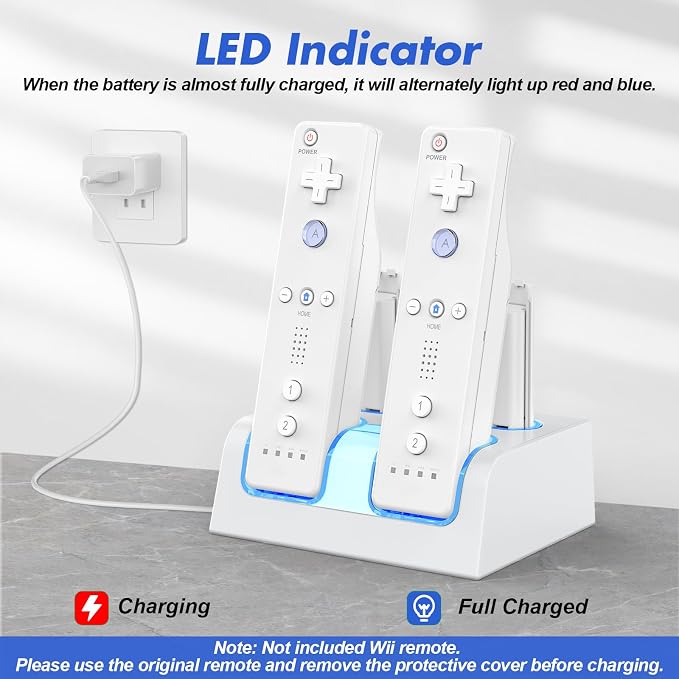 KEKUCULL Remote Controller Charger Station for Wii/Wii U with 4 Pack 2800mAh Rechargeable Battery Pack, Controller Charging Dock Station for Wii Controller, Remotes are not Included - Image 2