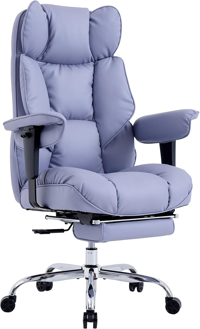 Efomao Executive Office Chair 400lbs,Purple Big and Tall Desk Chair | Mattress-grade pocket spring cushion, sleek leather, 135° recline & footrest for computer gaming setup. by OFFICECHAIR