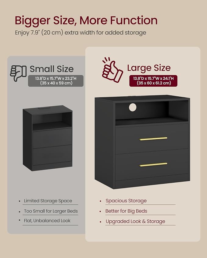 VASAGLE 23.6 Nightstands, LED Lights, Charging Station, 2 Drawers - Image 7
