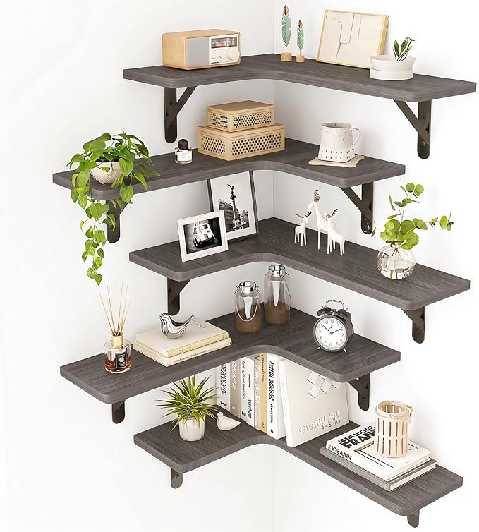 Fixwal Conner Shelves Wall Mounted for Decor, Weathered Grey Set of 5 by Fixwal
