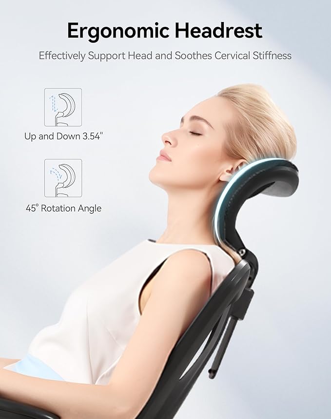 SIHOO M18 Ergonomic Office Chair, Mesh Back Desk Chair with Headrest | Adjustable Lumbar Support, Hold 330lbs Computer Chair with 2D Armrests & Wide Cushion, Tilt Lock, for Home Office - Black - Image 4