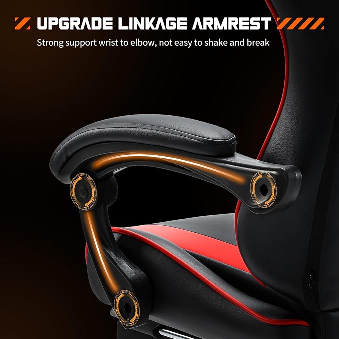 Sweetcrispy Gaming Chair, Ergonomic Computer Desk Chair, Lumbar Support | High Back PU Leather, Adjustable Headrest Footrest, Racing Video Office Home, Red - Image 6