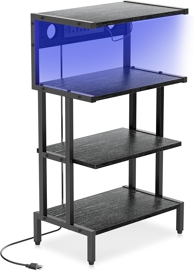 Aquzee Game Console Shelf, 4-Tier Video Gaming Consoles Stand with Outlet & RGB Light, Small Media Entertainment Center for Audio Stereo Storage Organizer Playroom Furniture, Stereo Stands and Racks by Aquzee