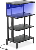 Aquzee Game Console Shelf, 4-Tier Video Gaming Consoles Stand with Outlet & RGB Light, Small Media Entertainment Center for Audio Stereo Storage Organizer Playroom Furniture, Stereo Stands and Racks by Aquzee