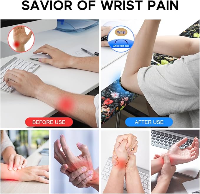 JIKIOU L-Shaped Desk Elbow Pad for Desk,Memory Foam Elbow Support Pad 2Pack | Massage Design, 14.9inch is 20% Longer for Comfort, Non-slip Rubber Base, Ergonomic Cushion for Pain Relief, Black Flowers - Image 7