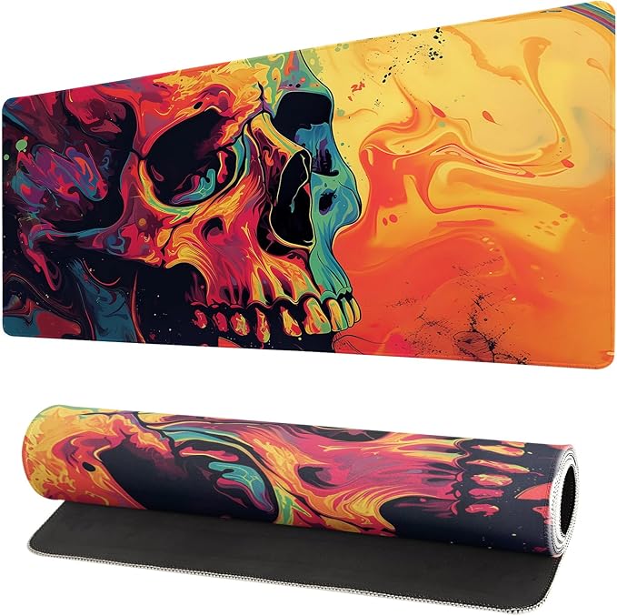 Gaming Mouse Pad Desk Pad,Extended Big Mouse Pad,31.5x11.8 Inch Long Computer Keyboard Mouse Mat Mousepad with 3mm Non-Slip Base and Stitched Edge for Gaming and Office… (Watercolor Skull) by Brecoy