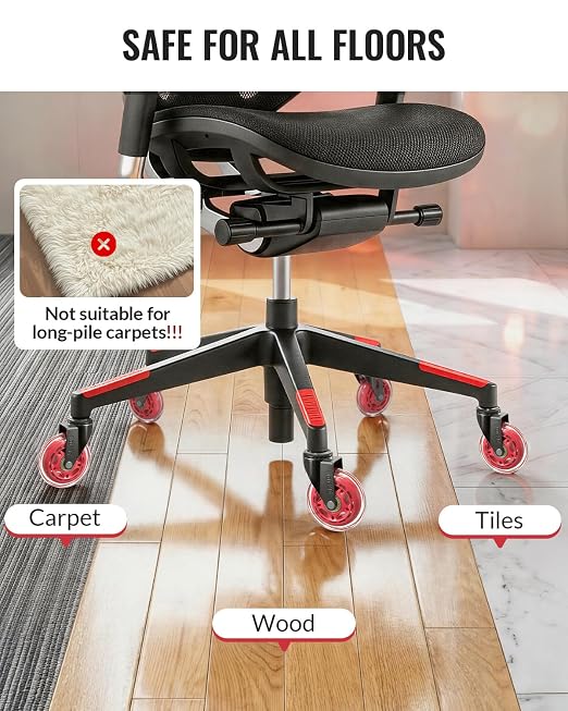 HOLKIE Gaming Chair Wheels Red Roller Blade Rubber Caster 3 Inch Set of 5 for Carpet Hardwood Floors - Image 5