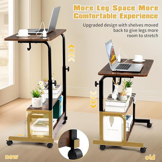 Karl home 31.5" Portable Rolling Computer Desk on Wheels, Rustic Brown - Image 4