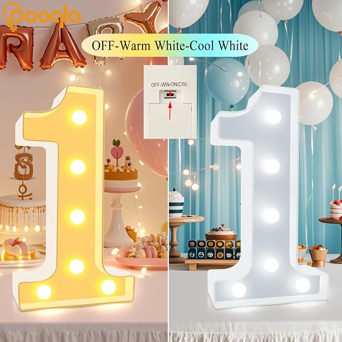 Pooqla LED Light Up Numbers, Warm White and Cool White Decorative Lighted Marquee Numbers, Light Up Numbers for Boys Girls Party, Wedding, Bar, Night Light, Room Decor, Birthday Decoration, Number 0 - Image 6