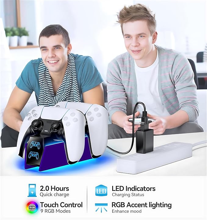 OIVO P5 Controller Charger with Fast Charging AC Adapter, P5 Controller Charging Station Stand for Play Station 5, Docking Station Replacement for PS 5 Accessories Kits, Galactic Purple - Image 7