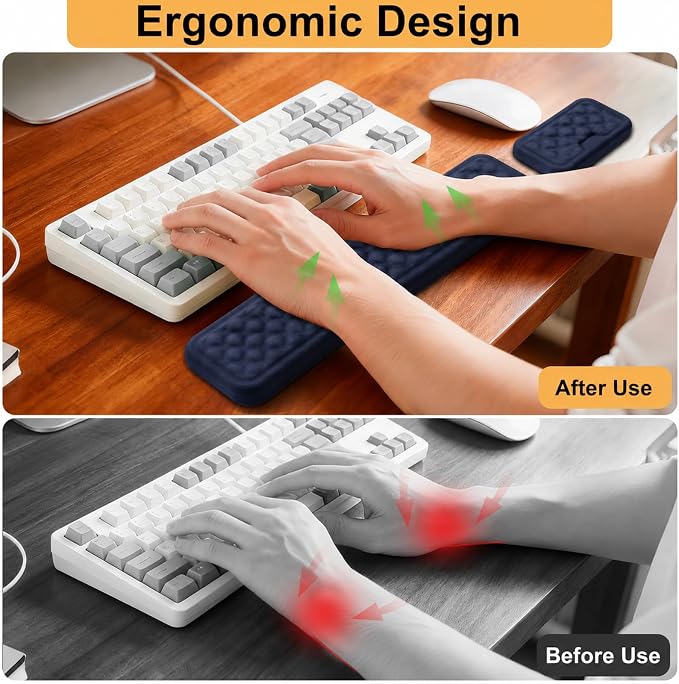 Keyboard Wrist Rest Mouse Wrist Support, Memory Foam Wrist Rest Pad for Computer Laptop, Ergonomic Wrist Cushion Support for Typing Pain Relief, Gaming Home Office, Navy Blue - Image 2