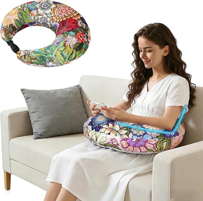 Crafting Pillow for Crocheting, Crochet Pillow for Lap Support, 12 Fun Print Styles, Ergonomic Arm Support, For Bed, Floor, Chair Comfort, Pain Relief and Fatigue for Gaming and Woking (Flower) by Unknown