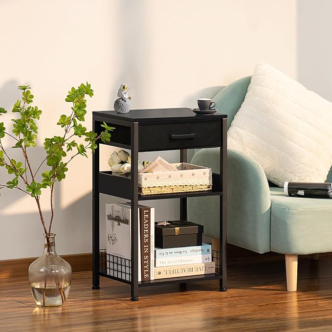 Lerliuo Printer Table with Storage, 3-Tier Printer Stand, Pure Black - Image 2