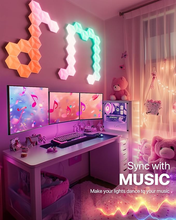 10 Pack Hexagon Led Lights, 110cm Smart Hexagon Light Panels, Hexagon Wall Lights, RGB Color Changing with App & Remote, Music Sync for Gameroom Lighting, Party Decor - Image 4