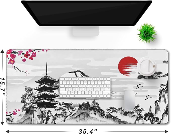 Japanese Landscape Large Mouse Pad Large Extended Mouse Pad | Home Office Gaming Work 35.4x15.7 inch Big Computer Mousepad Waterproof Non-Slip Rubber Mice Pads Stitched Edges - Image 2