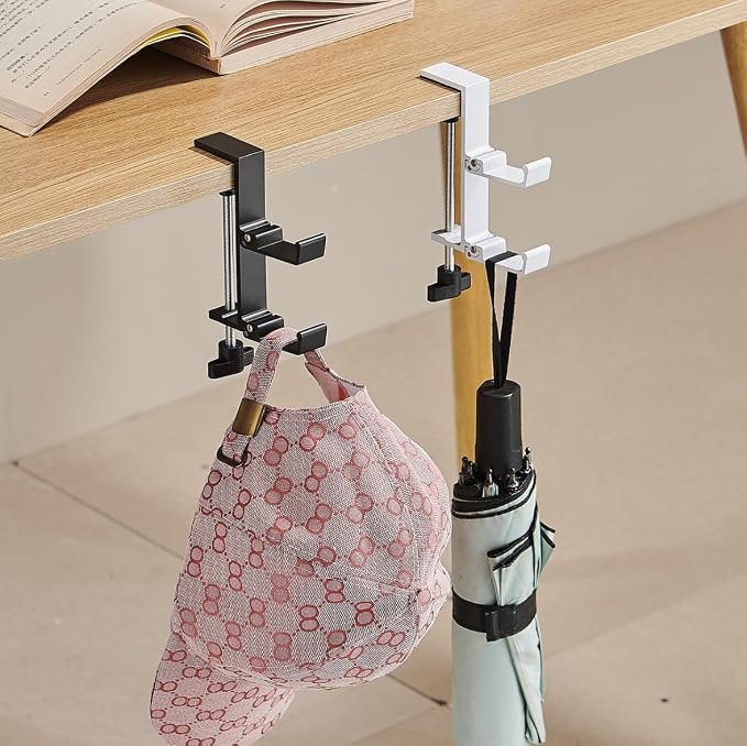 KISOY Modern Table Purse Hook, Under-Desk Accessory Hanger, Black and White Clamp-On Design for Bags, Headphones and Keys (Style4(White-Double-Hook), 2) - Image 8