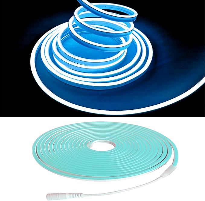 Ice Blue Neon LED Strip Lights, 16.4ft 12V Waterproof Flexible Light for Indoor/Outdoor Decoration (Includes Power Adapter) - Image 2