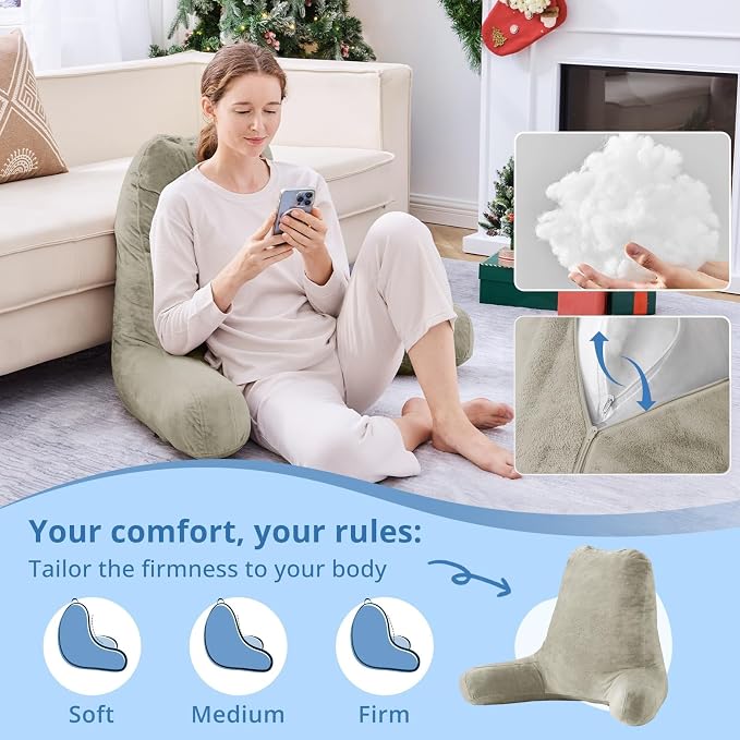 Sasttie Reading Pillow for Bed, Back Pillow for Sitting Up, Linen - Image 3
