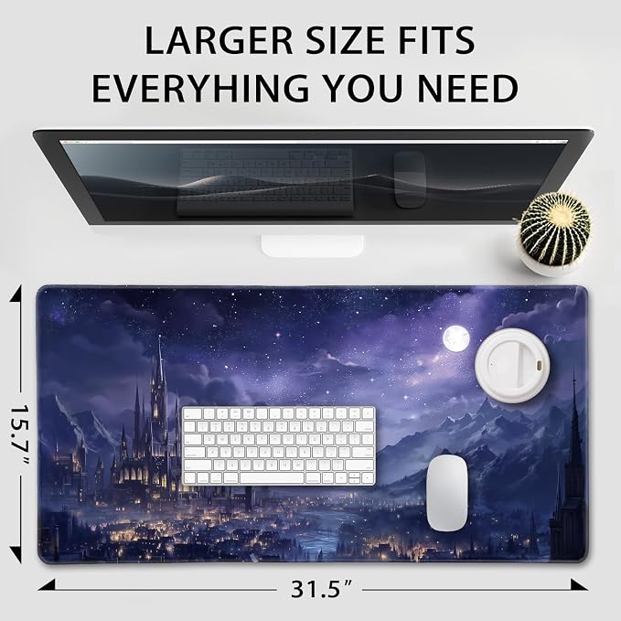 Fantasy Castle Night Large Gaming Mouse Pad Desk Mat 31.5"x15.7" | Extended Mousepad, Non-Slip Rubber Base , Stitched Edges, for Computer/Laptop/Office/Home - Image 4
