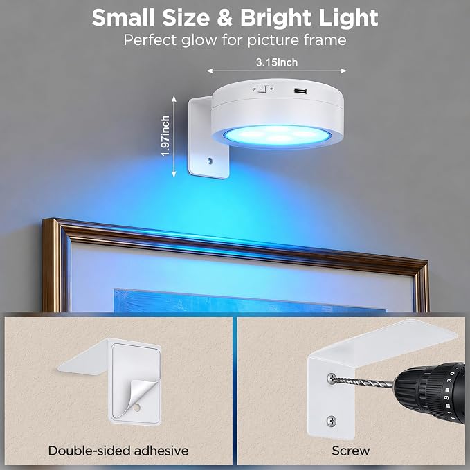 6-Pack Picture Lights for Wall, Rechargeable Wireless Poster Lights, White - Image 7