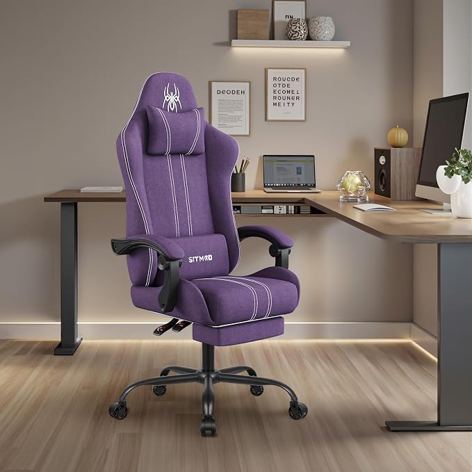 SITMOD Fabric Gaming Chair with Footrest-Breathable Computer Chair with Headrest & Lumbar Pillow,Big and Tall Ergonomic Gamer Chair for Heavy Adults,22.44" Deep Seat Gaming Chairs for Adults(Purple) - Image 2