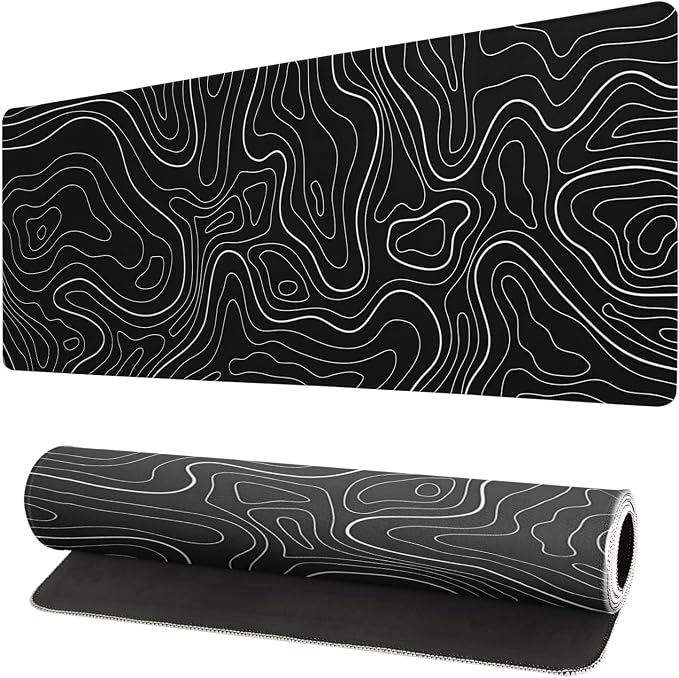 Extended Gaming Mouse Pad, Large Gaming Mouse Waterproof with Stitched Edges, Non-Slip Desktop Pad for Home and Office, Level Up Your 31.5x11.8 Inch… (Black Topographic) by Brecoy
