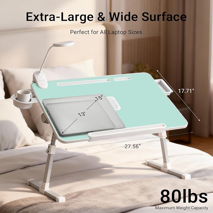iXTRA Adjustable Laptop Lap Desk with Cooling Fan USB Light for Adults - Image 4