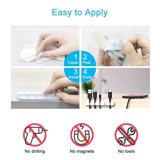 INCHOR Cord Organizer for Desk, White Cable Organizer Cable Clips 2 Pack - Image 6