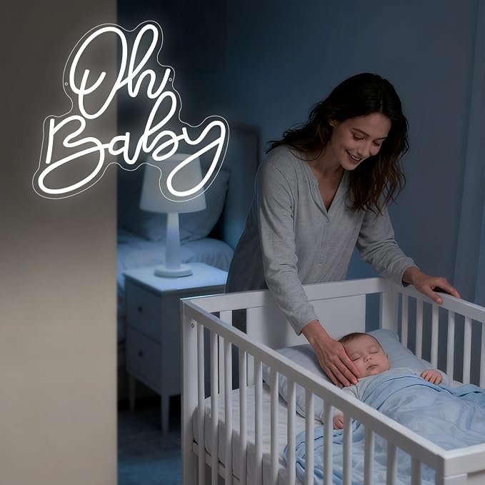 Oh Baby Neon Sign, Baby Shower LED Neon Light Signs for Backdrop Party Wall Decor Bedroom Light Up Sign for Gender Reveal Birthday Party Decorations Gift White Dimmable USB Powered(14.2"*12.9") - Image 6