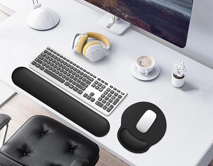 eulps Mouse Pad Wrist Support, Ergonomic Memory Foam Keyboard Wrist Pad & Gel Wrist Rest Set for Computer Keyboard for Easy Typing & Pain Relief for Office & Home(Black Set) - Image 2