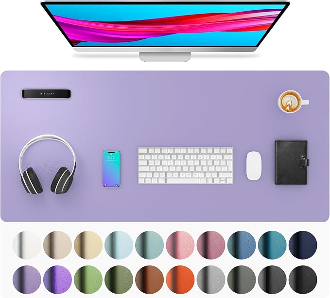 Aothia Faux Leather Desk Mat (Light Purple, 36" x 17") by AothiaSimpleNaturalUnique