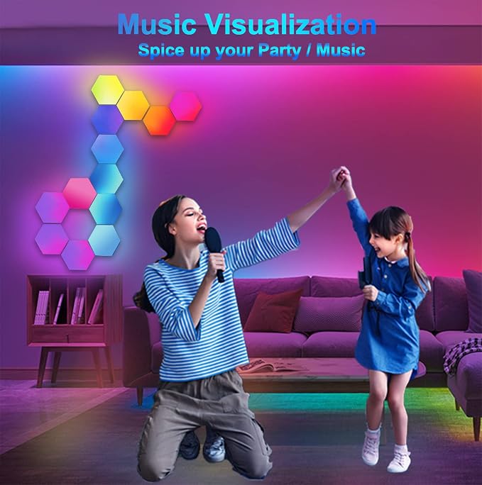 Hexagon LED Lights, Smart RGB-IC Gaming LED Wall Lights App & Remote Control Music Sync, Hexagon Light Panels DIY Geometry Ambience Lighting for Gaming Room Bedroom Streaming, 10 Panels - Image 5