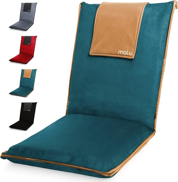 malu Floor Chair Padded w/Back Support - Japanese Chair Meditation Cushion | Comfortable Folding Backrest, Removable Easy Wash Cover (Chair, Extra Large, Forest Green) by malu