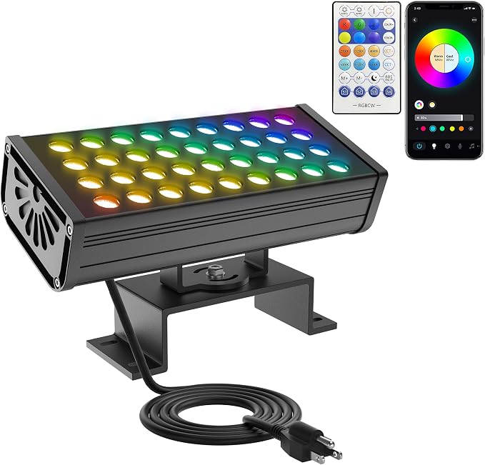 Smart RGBCW Outdoor LED Flood Light 180W –Color Changing Wall Washer, 2700K–6500K Tunable White Dimmable, RGB Stage Light, Music Sync Spotlight for Yard, Garden, Holiday Party by ProfessionalRGBWLEDSupplier