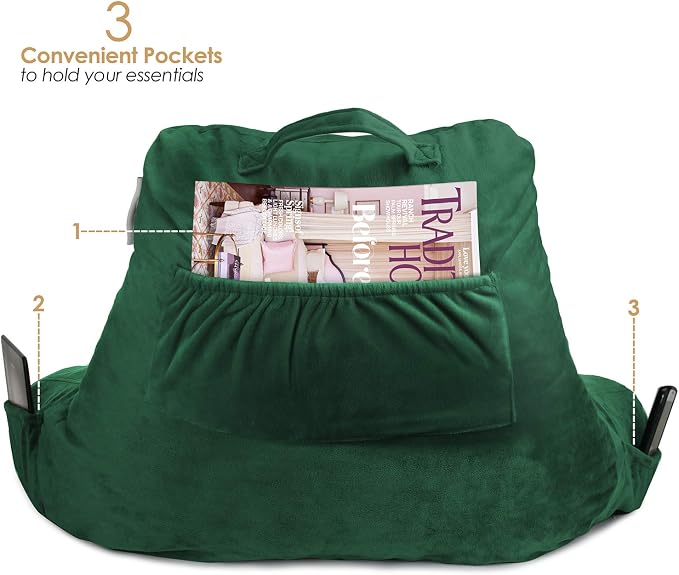 Nestl Reading Pillow with Portable Laptop Lap Desk - Shredded Memory Foam Back Support Pillow for Sitting Up in Bed and Couch Rest Pillows with Arms, Bed Tray Table with Foldable Legs, Dark Green - Image 6