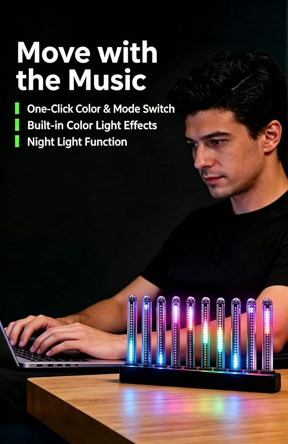 Audio Music Visualizer, Sound Pickup Spectrum Analyzer,Sensing Sound Modulation LEDs Sound Control Light, LED Music Audio Visualizer for Gaming Room Car Decoration, for Ambient Lighting - Image 4