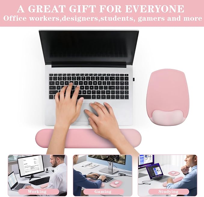 Wrist Rest for Keyboard and Mouse, Ergonomic Gel Computer Keyboard Wrist Rest with Memory Foam, Keyboard Wrist Support Pad for Long Hours of Work, Gaming, Studying-Relieve Wrist Pain (GD-Pink) - Image 7