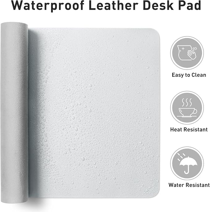 Aothia Leather Desk Pad Protector, Mouse Pad, Office Desk Mat, Non-Slip PU Leather Desk Blotter, Laptop Desk Pad, Waterproof Desk Writing Pad for Office and Home (Barely Grey, 36" x 17") - Image 7