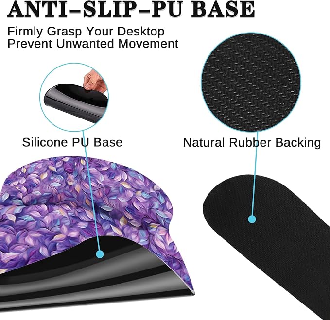 Britimes Ergonomic Mouse Pad Set with Wrist Rest, Purple Leaves - Image 7