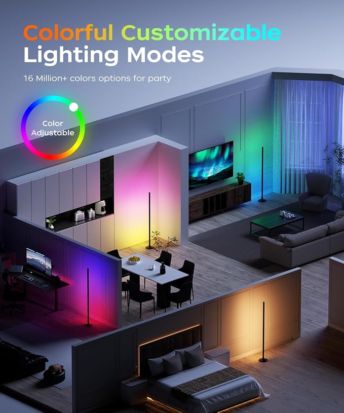 Corner Floor Lamp, Smart RGB LED Corner Lamp with Music Sync and 16M+ DIY Colors, Remote & App Control, Color Changing Ambient Lighting, Floor Lamps for Living Room, Bedroom and Party, 2 Pack - Image 3