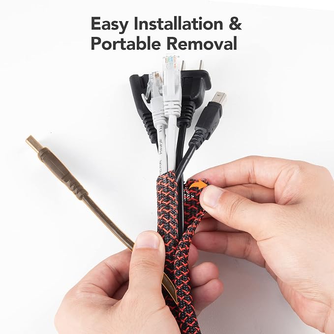 AGPTEK Cable Sleeve, 10ft - 1.2 inch Cable Management Cord Hider, BlackRed - Image 5
