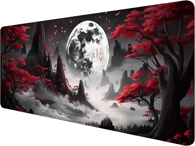 Red Moon - Extended Gaming Mouse Pad Mat with Stitched Edge Non-Slip Base - 31.5"x11.8" for Office, Home and Laptop by Unknown