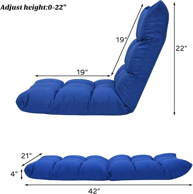 Giantex Adjustable Floor Gaming Sofa Chair 14-Position Cushioned Folding Lazy Recliner High Resilience Sponge, Breathable Cotton & Linen Fabric Sleeper Bed Couch Recliner (Navy) - Image 3