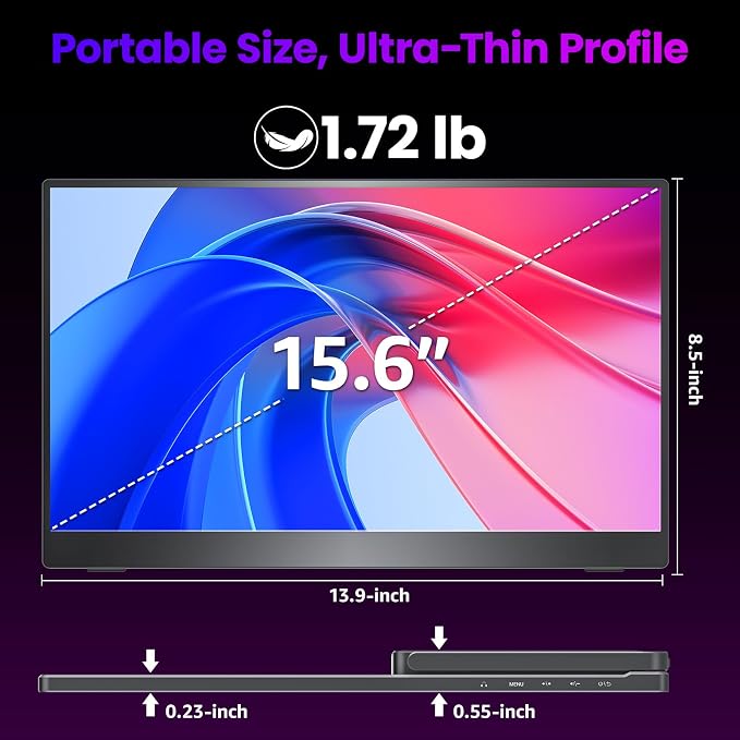 Upperizon Portable Monitor 15.6 inch 4K UHD 3840X2160 145% sRGB IPS HDR HDMI USB-C Travel Monitor for Laptop MacBook PC Surface PS5 Xbox, External Display with Kickstand & Speakers, VESA Compatible - Image 9