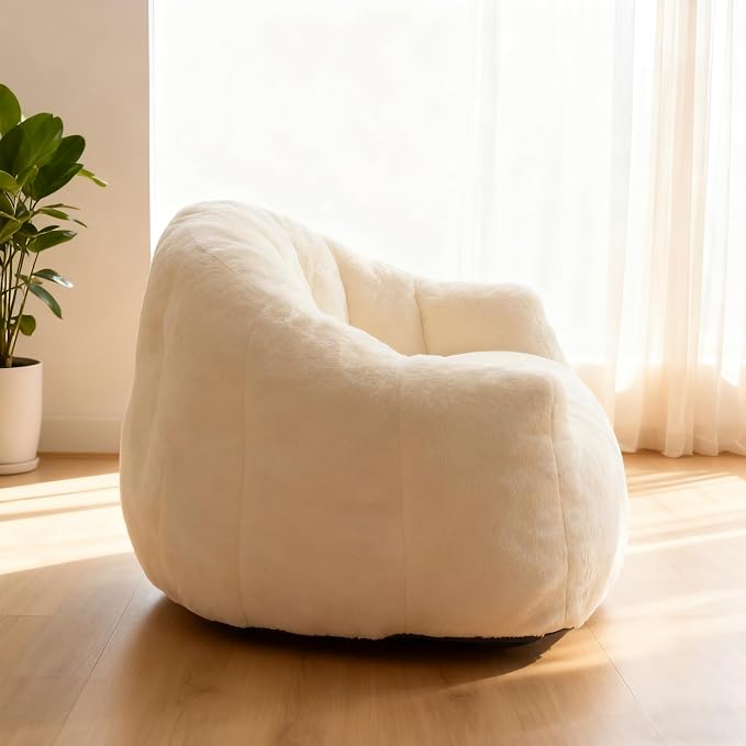 Giant Shell Bean Bag Chair for Adults, Faux Fur Shell-Shaped Floor Sofa with High-Density Memory Foam, Comfy Aesthetic Lounge Chair for Bedroom, Living Room, Gaming and Reading (Beige) - Image 8