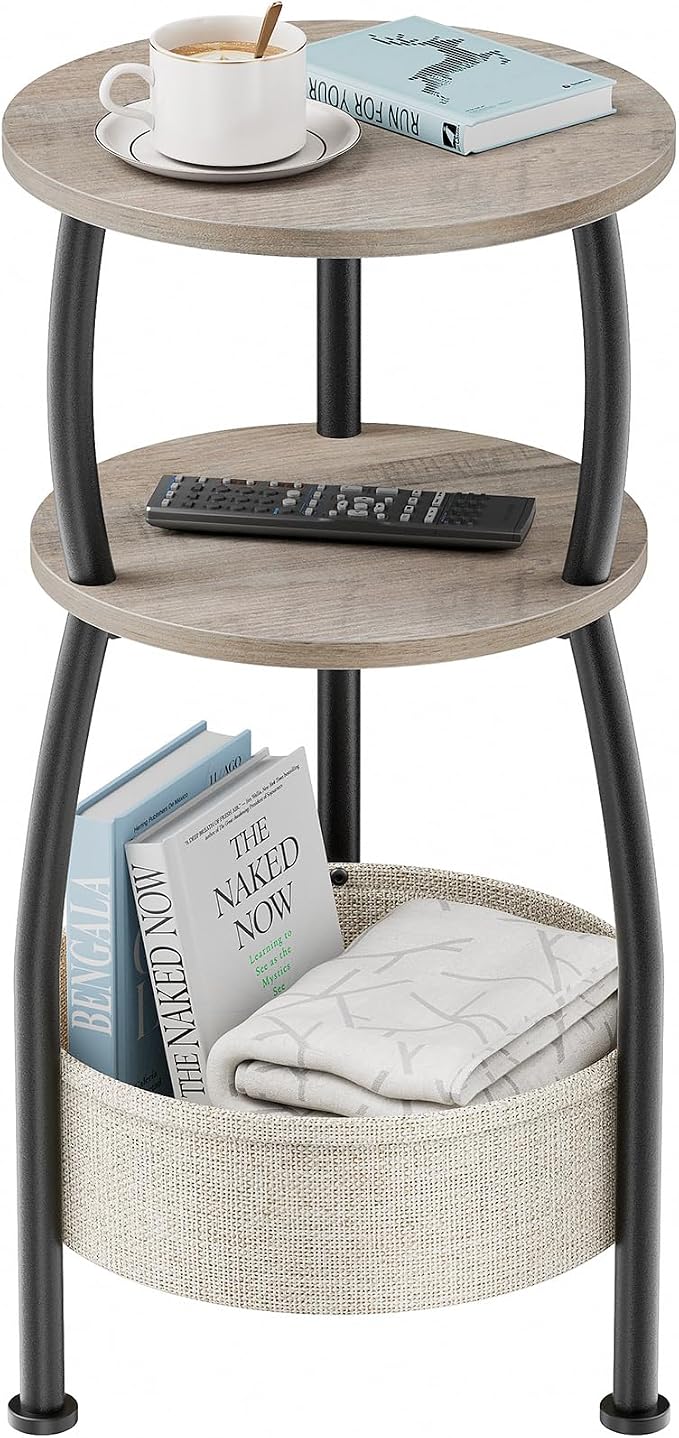 Round Side Table for Living Room with Storage Basket, 11.81in by designyourhome