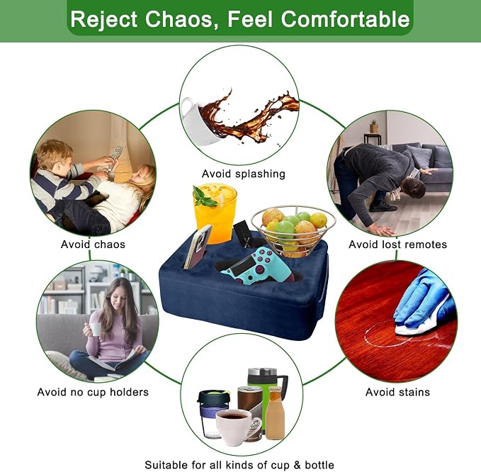 Couch Bed Cup Holder Pillow, Nisdoing 5 Hole Couch Drink Holder! Keep Drinks Hand Side and KeepTemp, Prevent Spills and Use Anywhere. Cup Holder for Couch, Bed,Camping,RV,Car,Beach. Navy Blue - Image 6