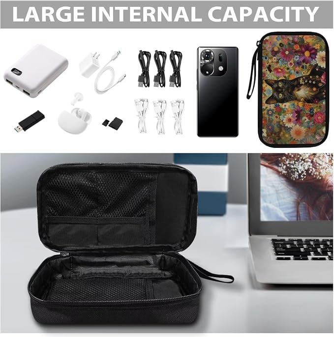 Black Cat Cable Organizer Bag Tech Pouch Portable Electronics Organizer Travel Case for Phone Power Bank SD Card Electronic Accessories Carry Case - Image 7