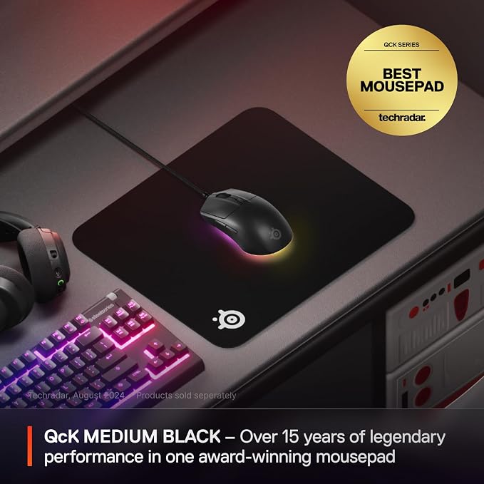 SteelSeries QcK Medium Gaming Mousepad — Black — Non-Slip Silicone Rubber Base — Peak Tracking and Stability — Optimized for Gaming Sensors — 320 mm x 270 mm — FPS, MOBAs, RTS, MMO - Image 2